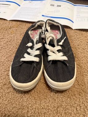 Kids Black Canvas Sneakers with White Laces